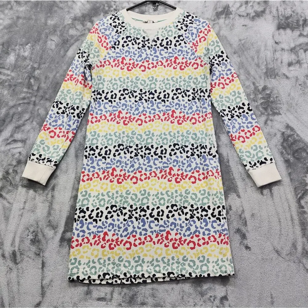 Boden Dress Womens US 6 Rainbow Animal Print Sweatshirt Pullover Knee Length